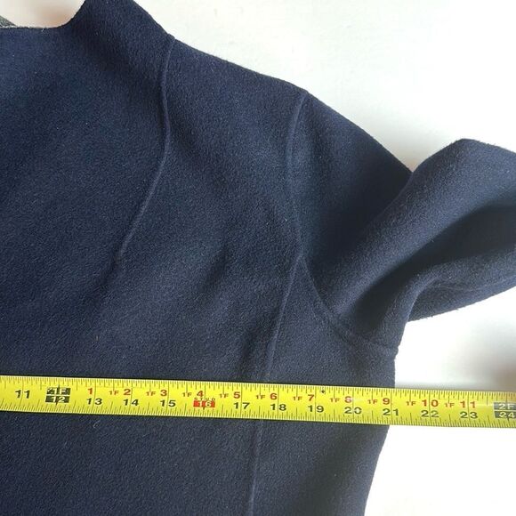 Talbots Felted Wool Navy Blue and Gray Jacket Open Front Wing Collar Pockets L - Picture 10 of 10